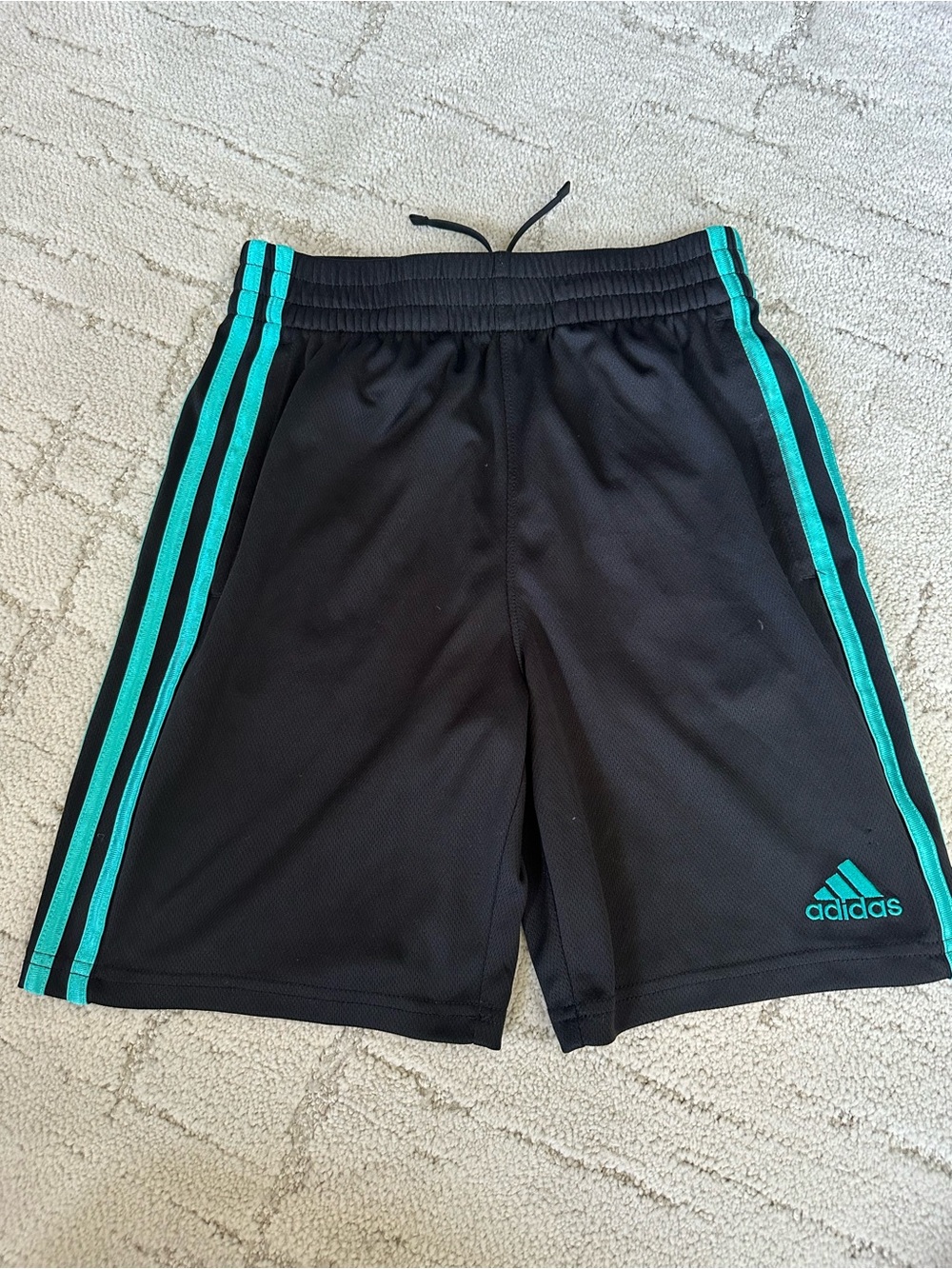 Boys Adidas Black Shorts with Teal Accent Stripes size 10/12